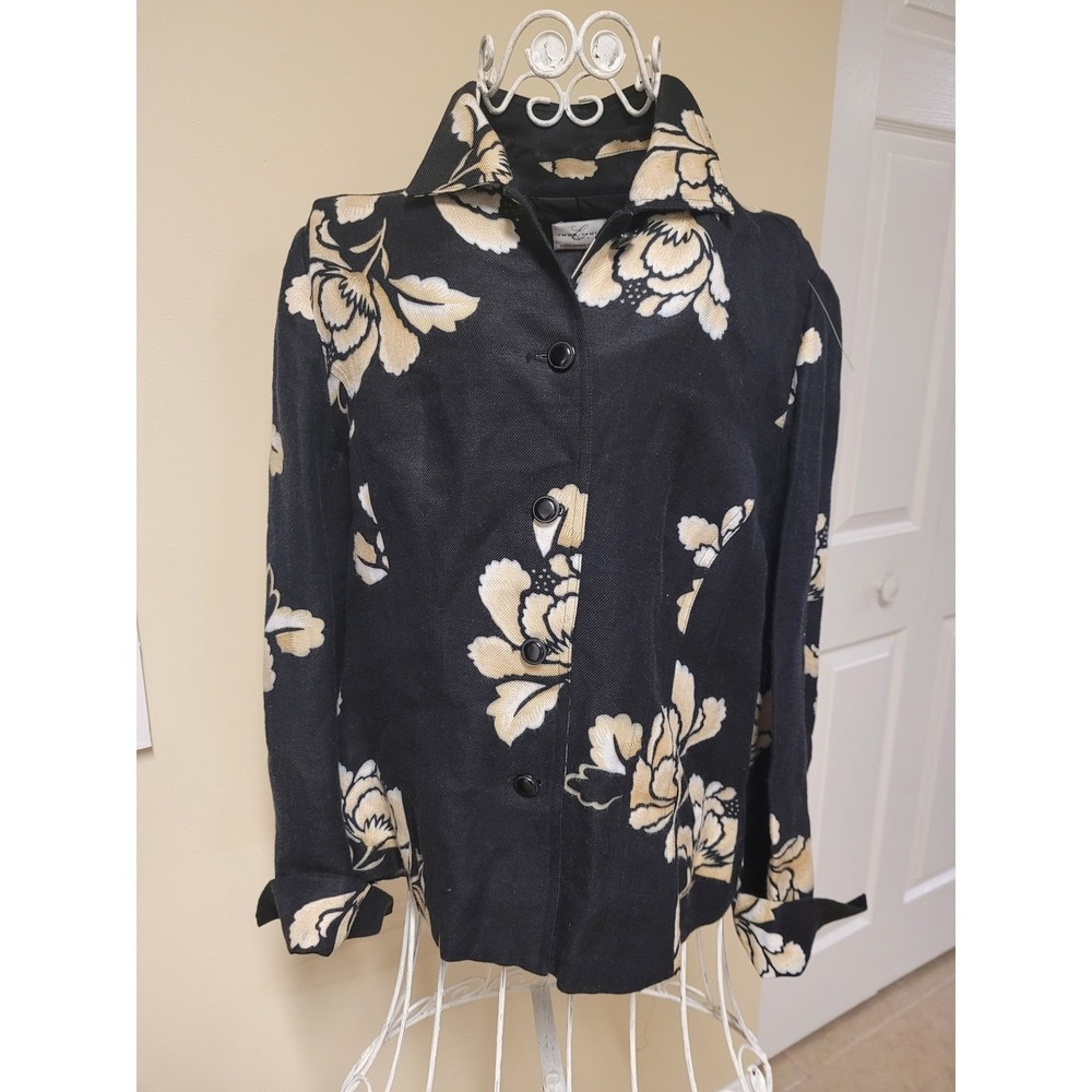 Emma‎ James Liz Claiborne Floral Print Linen Blend Button Front Blouse Size 6